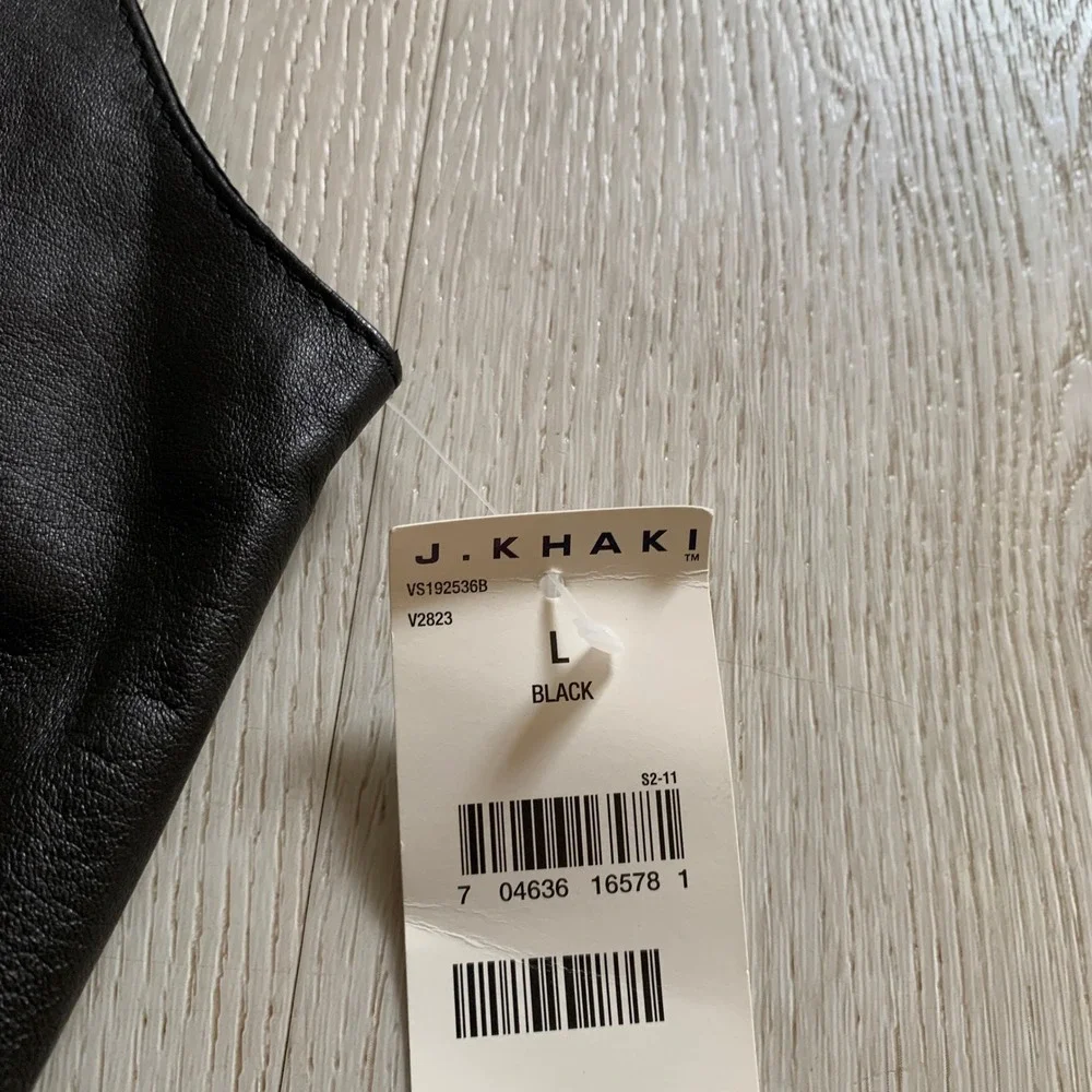 J Khaki Womens‎ Black Leather Zip Front Vest Size Large VS192536B NWT Biker Chic